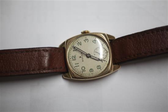 A gentlemans 1930s 9ct gold Rolex manual wind wrist watch,